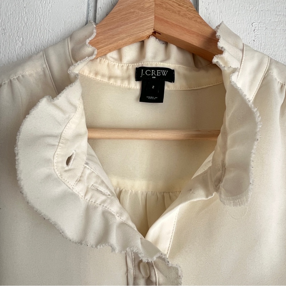 J. Crew White Ruffle Neck Blouse
